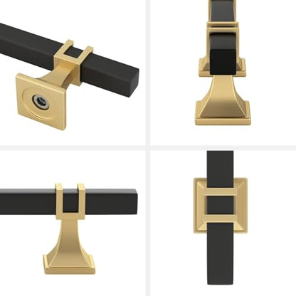 Haliwu 6 Pack 6-1/4 Inch Black and Gold Cabinet Pulls Matte Black Drawer Handles Square 2 Tone Hardware for Kitchen Cupboard - color: Black and Matte Gold, size: 160mm(6-1/4 inch)