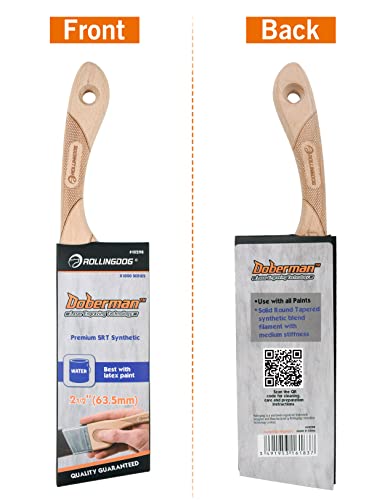 ROLLINGDOG 2 1/2 Inch (63.5mm) Angular Paint Brush with Ergonomic Well Balanced Claw Shaped Beech Wooden Handle, Easy Clean Premium Synthetic Filaments, Perfect for Cutting in and Other Detail Work - color: 2.5" Medium Bristles（pack of 1）