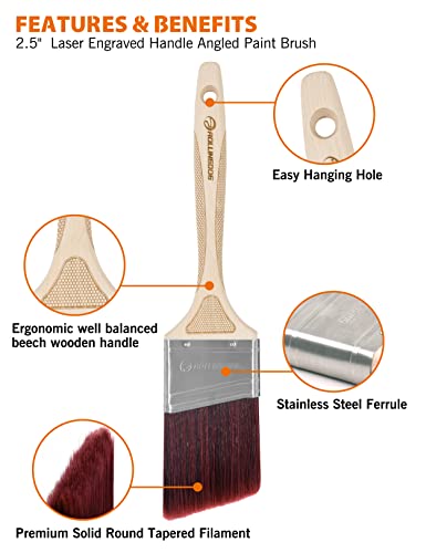 ROLLINGDOG 2.5" Angle Paint Brush Wooden Handle Stainless Steel Shell for Sharp Edge Lines Painting with Paints on Walls, Ceilings, Wood and Metal - color: 2.5" Angled Paint Brush