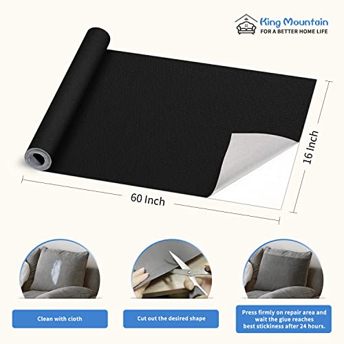 KING MOUNTAIN Canvas Repair Patch 16×60 Inch Self-Adhesive Waterproof Fabric Patch for Sofas, Tents, Furniture,Tote Bags, Car Seats (Black) - color: Black, size: Canvas-16"W×60" L