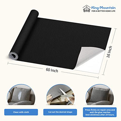 KING MOUNTAIN Canvas Repair Patch 16×60 Inch Self-Adhesive Waterproof Fabric Patch for Sofas, Tents, Furniture,Tote Bags, Car Seats (Black) - color: Black, size: Canvas-16"W×60" L