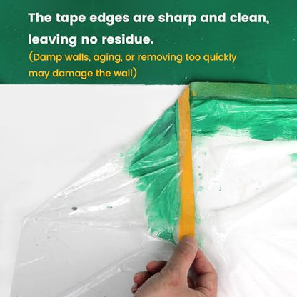 Voomey Pre-Taped Masking Film, Painters Tape with Plastic Attached, Automotive Painters Tape and Drape for Appliances, Furniture, Wood Surfaces & DIY Projects - 1ft x 82ft - size: 550mm*25m, style: Standard Roll