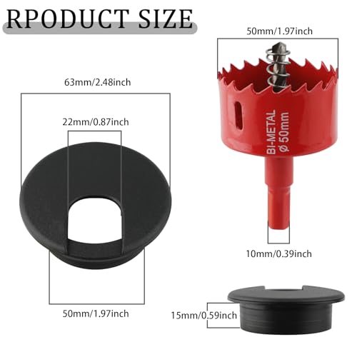 2 Inch(50mm) Desk Grommet, 13 Pieces Wire Grommet, Desk Hole Cover for Cables with Hole Saw,Plastic Cable Cord Wire Hole Cover for Desk, Table,Cabinet,Countertop and Other Furniture(Black) - size: 2in/50mm Black-u