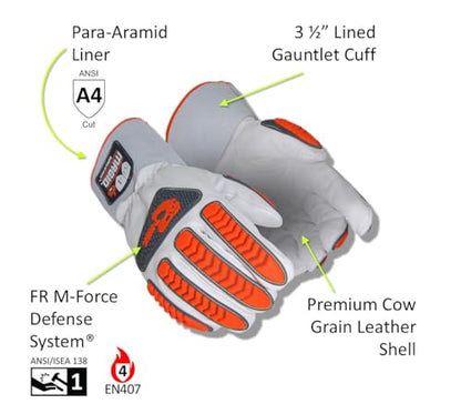 MAGID T-REX TRX848 Inferno Welder's Gloves, ANSI A4 Cut Resistant, EN 407 L4 Flame, Cow Grain Leather, 3.5" Gauntlet, Para-Aramid Liner, Hi-Vis Orange/Gray TPR, Size 10/XL, 6 Pairs - size: 10/XL, style: 6 Pairs
