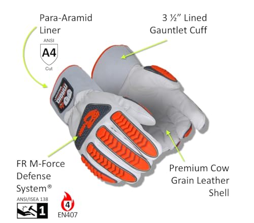 MAGID T-REX TRX848 Inferno Welder's Gloves, ANSI A4 Cut Resistant, EN 407 L4 Flame, Cow Grain Leather, 3.5" Gauntlet, Para-Aramid Liner, Hi-Vis Orange/Gray TPR, Size 8/Medium, 1 Pair - size: 8/M, style: 1 Pair