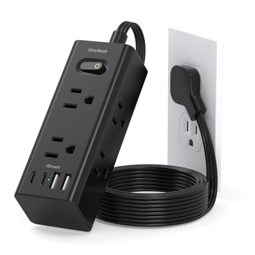 3Ft Extension Cord with Multiple Outlets, Flat Plug Power Strip Surge Protector with 3 Ft Cord, 6 Outlet 4 USB Ports (2 USB C), Multi Outlet Wall Plug for Travel, College, Dorm Room Essentials(Black) - color: Black, size: 3FT