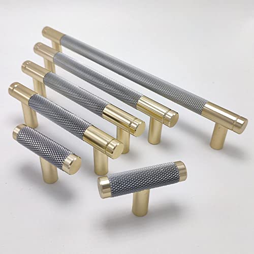 10 Pack 2 Inch Cabinet T Knob Aluminum Knob for Drawer Pulls Gold and Grey Oxidation Finish with Diamond Pattern - color: TGold Grey, size: 2 Inch