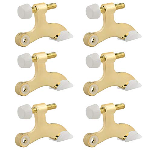 HOMOTEK 6 Pack Hinge Pin Bright Brass Door Stopper, Gold Door Stops, Adjustable Deluxe Heavy Duty Door Stopper 2-1/2"x1-3/4”,with White Rubber Bumper Tips - color: Bright Brass, size: 6 Pack