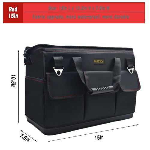 FASTECH 15-inch Heavy Duty Bottom Tool Bag With Wide Mouth For Tool Storage, Carrier and Organizer, Tools Bag For Men, Wide Mouth Tote Bag With Inside Pockets (15 Inch) - size: 15IN BOTTOM