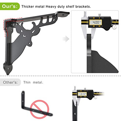 SELEWARE Heavy Duty Shelf Brackets 10 Inch, Deer Shelves Brackets, 300LB Capacity Decorative Metal L Brackets for Floating Shelves, Black Rustic Wall Mount Shelving Bracket with Screws, 2 Pack - size: 10 Inch, style: Deer-2 pack