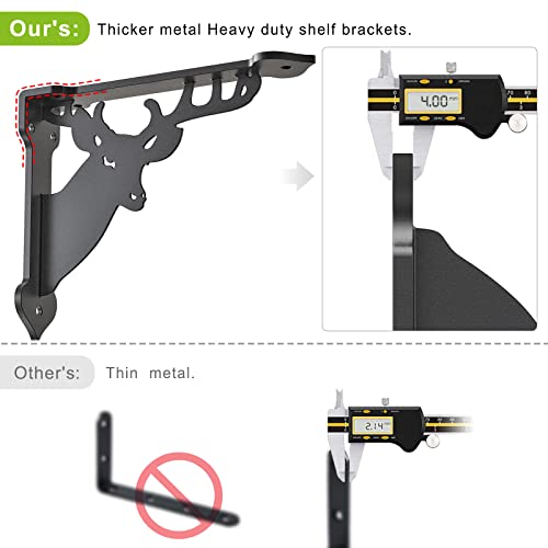 SELEWARE Heavy Duty Shelf Brackets 12 Inch, Deer Shelves Brackets, 300LB Capacity Decorative Metal L Brackets for Floating Shelves, Black Rustic Wall Mount Shelving Bracket with Screws, 4 Pack - size: 12 Inch, style: Deer-4 pack