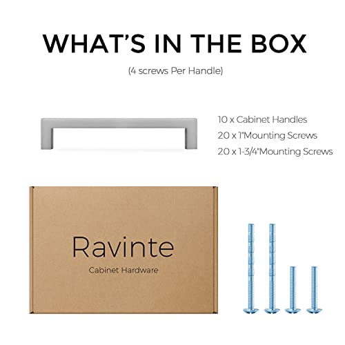 Ravinte 10 Pack Solid 5 Inch Center to Center Slim Square Bar Dresser Drawer Handles Kitchen Cabinet Handles Brushed Nickel Drawer Pulls Kitchen Cabinet Hardware Pulls - size: 5" Hole Center
