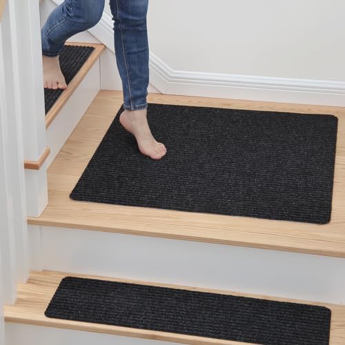 MBIGM Non-Slip Carpet Stair Tread Mat 30" x 30" Landing Rug-Matching Mat Non-Skid Safety Rug Slip Resistant - Black - color: Black, size: 2'6" x 2'6" - 1 pcs
