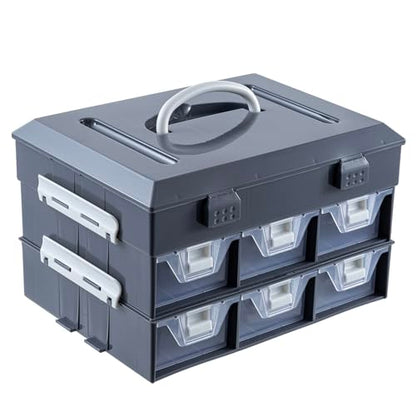 MyGift 11 Inch Classic Gray Tools Hardware and Screw Parts Storage Organizer Case with White Accents, 24 Customizable Compartments, 6 Drawers Removable Dividers - color: Dark Gray
