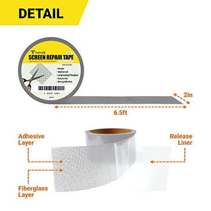 TORTO9 Window Screen Repair Kit, 3-Layer Strong Adhesive & Waterproof Tape Fiberglass Covering mesh (Gray, 2 Inch x 6.5 FT) - color: Gray, size: 2 Inch x 6.5 FT