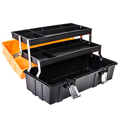 BIG RED ATRJH-3430B Torin 17" Plastic 3-Layer Multi-Function Storage Tool Box with Tray and Dividers, Black/Orange - style: Plastic Tool Box