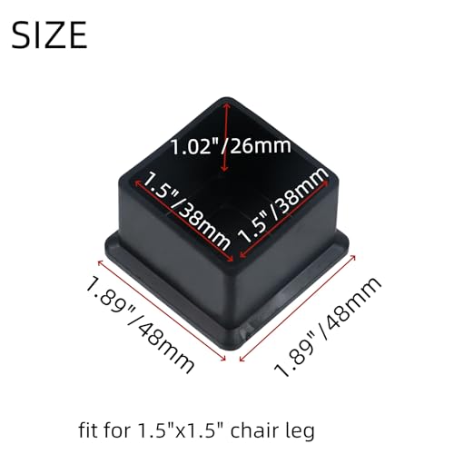 Chair Leg Caps Mcredy Table Leg Foot End Cap Protector Inner Size 1-1/2Inch x 1-1/2Inch Rubber Furniture Foot Fit for Square,Rectangle Chair feet Floor Protectors Black(16 Pcs) - size: 1.5" X 1.5",16 Pcs