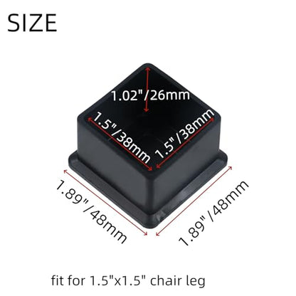 Chair Leg Caps Mcredy Table Leg Foot End Cap Protector Inner Size 1-1/2Inch x 1-1/2Inch Rubber Furniture Foot Fit for Square,Rectangle Chair feet Floor Protectors Black(16 Pcs) - size: 1.5" X 1.5",16 Pcs