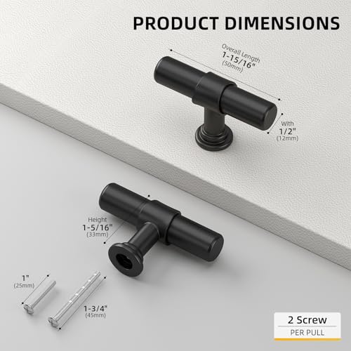 Goldenwarm 10 Pack Black Cabinet Knobs Black Kitchen Cabinet Knobs Kitchen Drawer Handles T Bar Dresser Handles Modern Pulls for Drawer, 2 Inch Overall Length - color: Black, size: Knobs