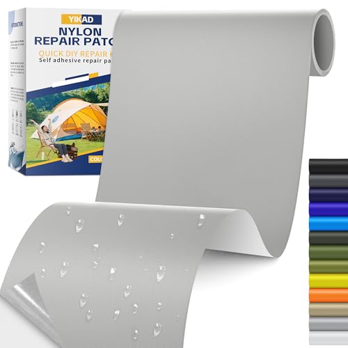 Fabric Repair Tape, Self Adhesive Nylon Repair Patch, Waterproof Outdoor Nylon Tape/Patch Kit for Down Jacket Clothing Tent Awnings Boat Cover Couches Grey 4x70 inch - color: Grey, size: 4" x 70"