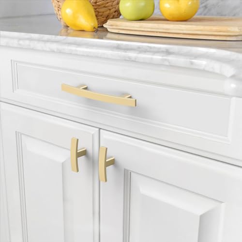 Amerdeco 10 Pack Brushed Gold 3 Inch(76mm) Hole Centers Kitchen Cabinet Pulls Cabinet Hardware Kitchen Handles for Cabinets Cupboard Handles Drawer Pulls ZH0003 - color: Brushed Gold, size: 3"/76MM Hole Center