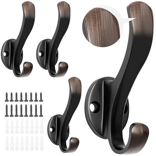 Coat Hooks Heavy Duty - Anti-Rust Oil Rubbed Bronze Towel Hook Decorative Wall Hooks for Hanging Towel, Robe, Scarf, Bathroom Entryway Cubicle Closet Mudroom Garage (4 Pack-Vintage) - color: 4 Pack-Vintage