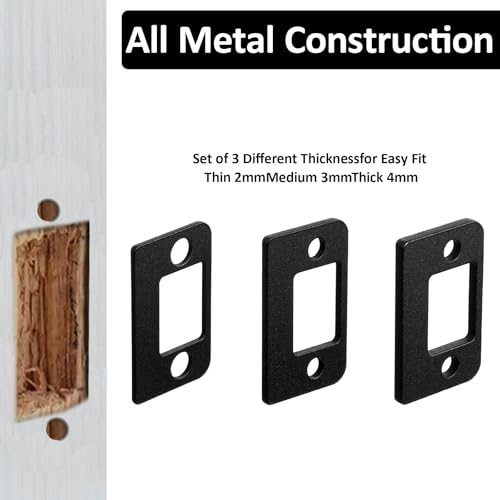 Universal Standard Door Strike Plate with Shim, Set of 3 Different Thickness, Stainless Steel Universal Residential Security Striker, Door Gap Blocker Kit Block Access to Latch - color: Black