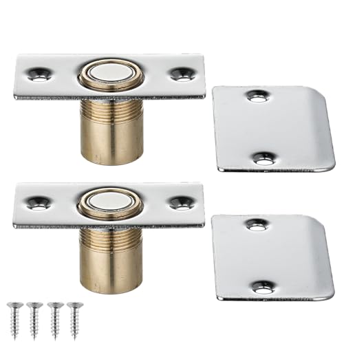 JQK Closet Magnetic Door Ball Catch Hardware, 430 Stainless Steel Catch Adjustable with Strike Plate, Polished Steel Finish 2 Pack, HBC120-BN-P2 - color: Chrome, size: Magnetic 2 Pack