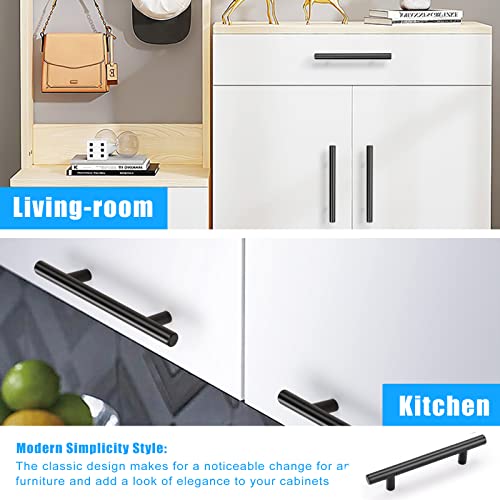 KNOBWELL 6 Pack 3-1/2" Black Kitchen Cabinet Handles, Euro Style Stainless Steel Cabinet Dresser Drawer Handles Matte Black, Overall Length 5-2/5 Inch - color: Black, size: 3 1/2inch(90mm)