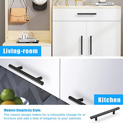 KNOBWELL 6 Pack 3-1/2" Black Kitchen Cabinet Handles, Euro Style Stainless Steel Cabinet Dresser Drawer Handles Matte Black, Overall Length 5-2/5 Inch - color: Black, size: 3 1/2inch(90mm)