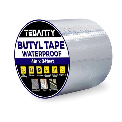 Butyl Tape Waterproof Sealing Tape 4Inch x 34Feet, Aluminum Foil Tape, Butyl Sealant Tape for Pipe Sealing, RV Repair, Window, EDPM Roof Leak Patching, Boat and Pipe Sealing - size: 4 inch x 34 feet