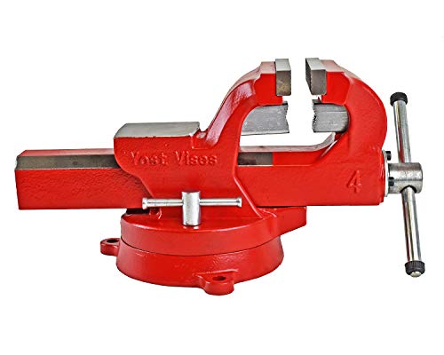 Yost Vises ADI-8 Heavy Duty Vise | 130,000 PSI Tensile Strength Austempered Ductile Iron Bench Vise | 8 Inch Jaw Width with a 360 Degrees Interlocking Swivel Base and 2 Lockdowns | Red - size: 8 inches