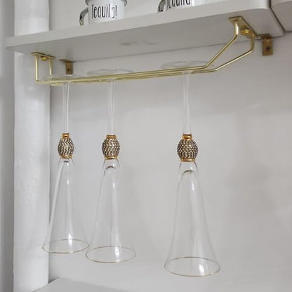14-Inch Gold Wine Glass Rack, Under Cabinet Wine Glass Holder Stainless Steel Stemware Rack - Hanging Stemware Holder for Cabinet Kitchen Bar, Set of 4 - color: Gold, size: 14 Inch 4 Pack