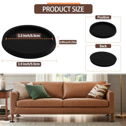 8Pcs 3.5inch Furniture Coasters Non-Slip Bed Leg Pads Round Rubber Anti Sliding Caster Cups for Hardwood Floors Black - size: 3.5in Black 8Pcs