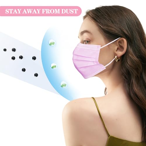 DC-BEAUTIFUL 100 Pcs Pink Disposable 3 Ply Earloop Face Masks,Fit for Adults - color: Pink