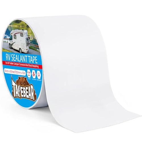 TAPEBEAR RV Sealant Tape 6"×50', White RV Roof Tape Waterproof Seal Tape UV & Weatherproof Repair Sealant Roofing Tape Stop Leak for Camper, Trailer, Boat, Truck - size: 6 Inch x 50 Feet