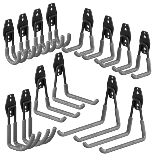 3-H Garage Wall Hooks 14 Pack,Garage Hooks Heavy Duty,Garage Storage Hooks for Hanging and Organizing Garden,Lawn,Yard Tools,Chairs,Ladders,Weed Eater,Shovel,Blower(Gray) - color: Gray, size: 14