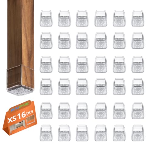 16pcs Square Chair Leg Floor Protectors, Felt Pads Chair Leg Protectors for Hardwood Floors, Silicone Furniture Feet Cups Covers Felt Pads, Prevents Scratches & Reduce Noise, Clear, X-Small - color: Transparent-16pcs, size: Square XS(0.67''-0.87'')