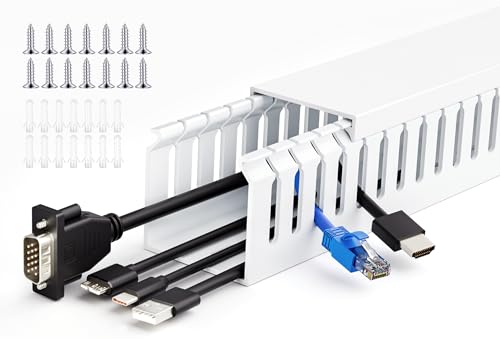 ZhiYo 66in(4X L16.5in) Professional Server Rack Cable Management Raceway, H2in x W2in Cable Raceway Kit, Electrically Safe PVC Open Slot Wire Raceway for Under Desk/Computer/Network Cords, White - color: White, size: 2in H × 2in W × 66in L