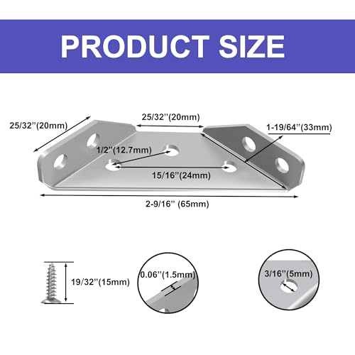 48 Pcs Stainless Steel Corner Brackets with Screws, Angle Connectors for Wood Furniture, Shelves, Chairs, Drawers, Cabinets - size: 48 Pcs