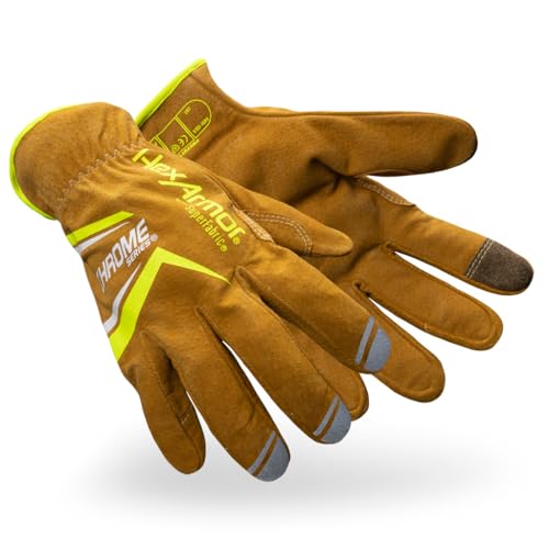 HexArmor Chrome Series 4090 IronHide® Leather Work Gloves - ANSI/ISEA A8 Cut Resistance, Fluid-Resistant OilGuard®, Touchscreen Compatible, SlipFit® Cuff, Tan/Yellow | Medium - color: Chrome Series 4090 | Ironhide Leather, size: Medium