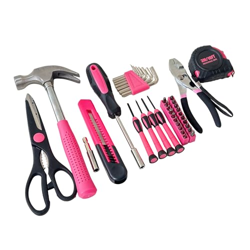39-Piece Household Tools Kit - Portable and Essential Repair Set Ideal for Women, College Students, Home Use & More (39p-Pink) - color: Pink