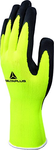 Delta Plus VV73309 Safety Gloves -Latex Foam Coated - Size Capacity, Volume, Polyester, 9, Flourescent Yellow