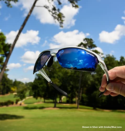 Tifosi Intense Sport Sunglasses Men & Women - Ideal For Golf, Pickleball, Running & Tennis. Vented Lenses Prevent Fogging - color: Silver W/Smoke Lens Blue Mirror