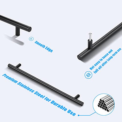 KNOBWELL 6 Pack 10" Black Cabinet Handles Euro Style Stainless Steel Modern Long Kitchen Cabinet Door Pulls, Overall Length 12-3/5" - color: Black, size: 10 inch(256mm)