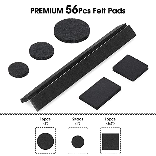 Yelanon Felt Furniture Pads -56 Pcs(1+2)” Premium Felt Pads for Chair Legs Furniture, Floor Protectors for Hardwood Floors, Black - size: 56 pcs 1" & 2" Mixed Black