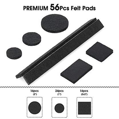 Yelanon Felt Furniture Pads -56 Pcs(1+2)” Premium Felt Pads for Chair Legs Furniture, Floor Protectors for Hardwood Floors, Black - size: 56 pcs 1" & 2" Mixed Black