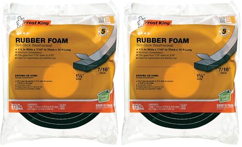 Frost King R516H 1-1/4-Inch by 7/16-Inch by 10-Foot Thick Sponge Rubber Foam Tape, Black (Pack of 2) - size: 1-1/4"W, 7/16"T (Pack of 2), style: 1-1/4"W, 7/16"T