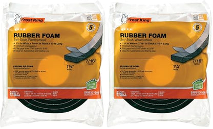 Frost King R516H 1-1/4-Inch by 7/16-Inch by 10-Foot Thick Sponge Rubber Foam Tape, Black (Pack of 2) - size: 1-1/4"W, 7/16"T (Pack of 2), style: 1-1/4"W, 7/16"T