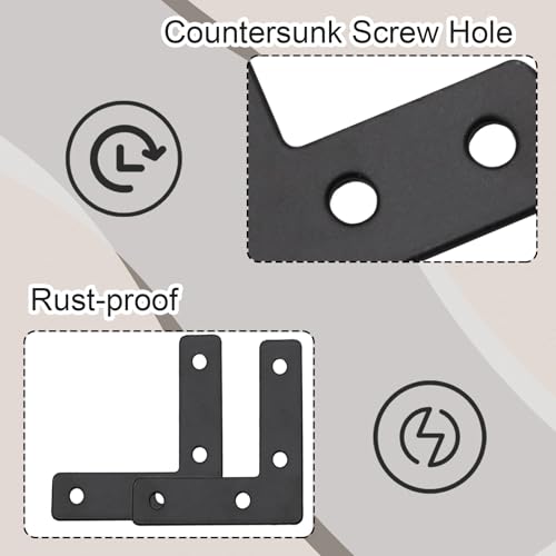 Hordion 10Pcs 2.4 x 2.4 Inch L Shape Bracket Flat Corner Brace (60 X 60mm), Right Angle Bracket Black Heavy Duty Repair Mending Plates for Wood Furniture Chair Drawer Cabinet - size: 2.4*2.4''/60*60mm, Silver